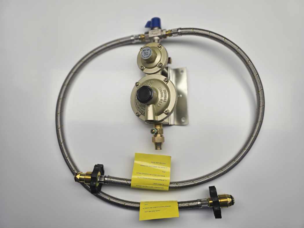 RV Gas Regulator Kit POL with 5/16″ Test Point | 2-Stage Regulator & Manual Changeover